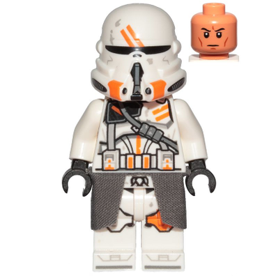 LEGO Star Wars Clone Airborne Trooper, 212th Attack Battalion Phase 2 - White Arms, Dirt Stains, Dark Bluish Gray Cloth Kama, Nougat Head Minifigure sw1100