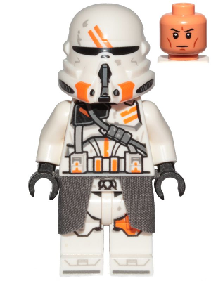 LEGO Star Wars Clone Airborne Trooper, 212th Attack Battalion Phase 2 - White Arms, Dirt Stains, Dark Bluish Gray Cloth Kama, Nougat Head Minifigure sw1100